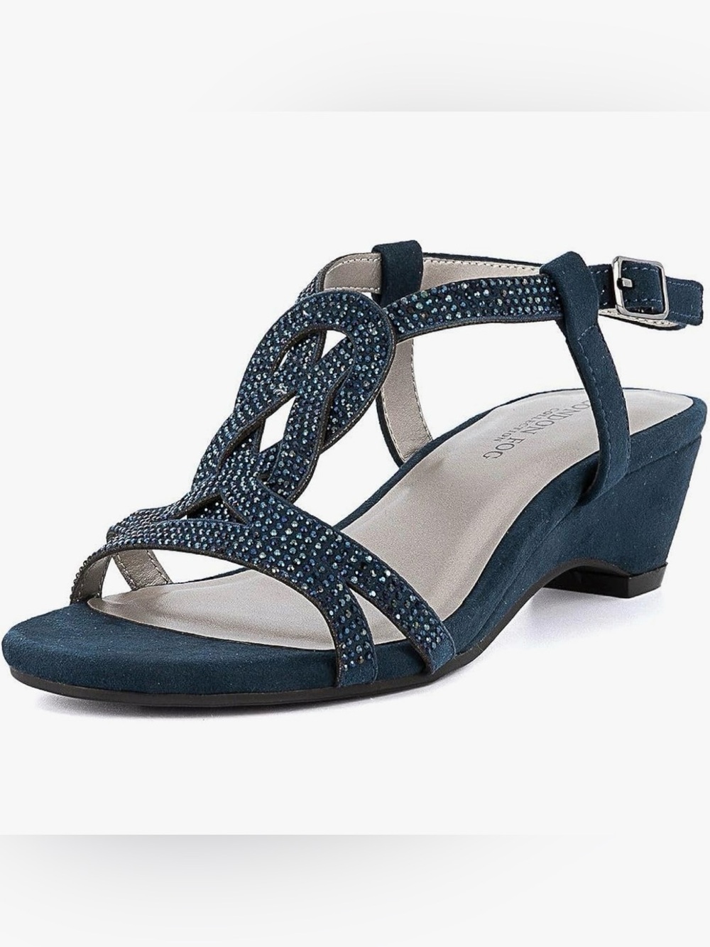LONDON FOG Womens Macey Demi-Wedge Dress Sandals Women's Navy Rhinestone 7 Wide